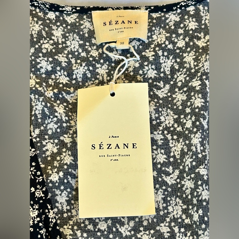 Sezane NWT SZ 6 Vic Dress Navy Floral Iconic French Midi Lanzarote Print - RARE! - Picture 8 of 13